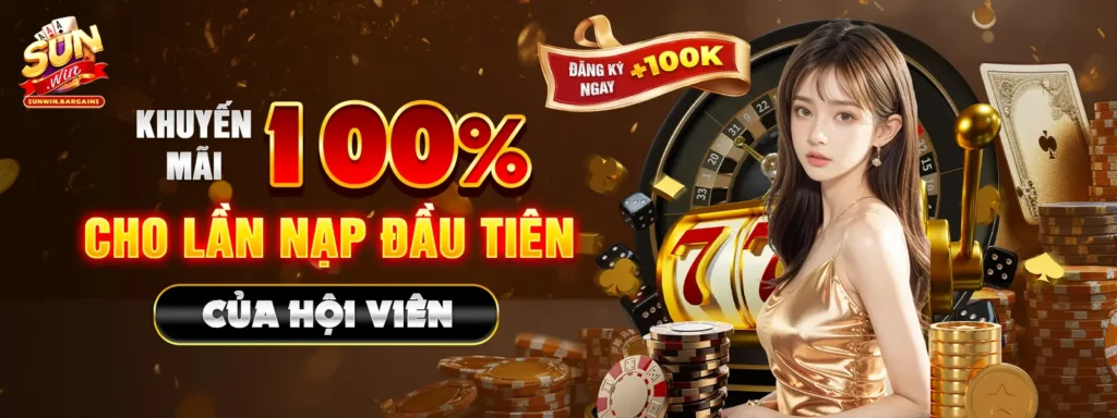 Khuyến mãi 100% cho lần nạp đầu tiên của hội viên sunwin 800x400